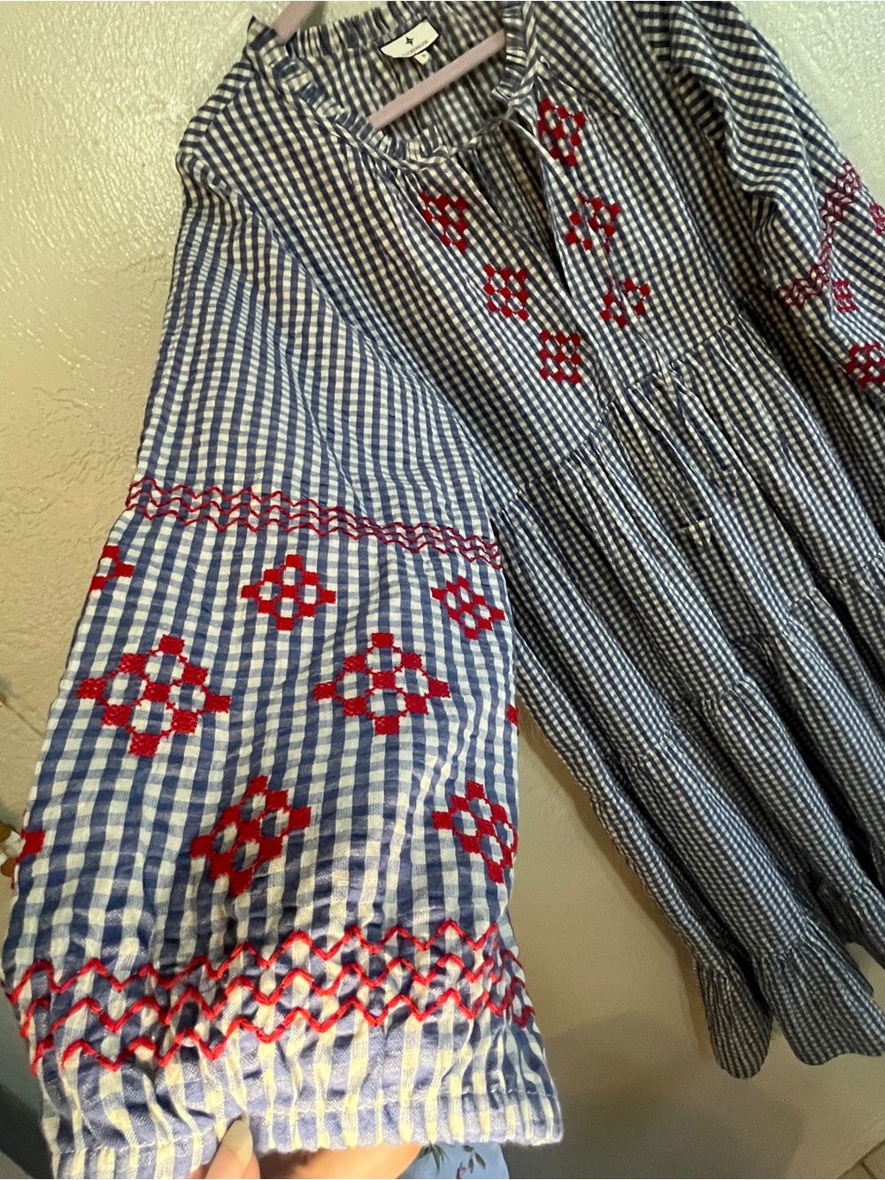 Tuckernuck Blue and White Gingham Dress with Red Embroidered Accents - Picture 5 of 6
